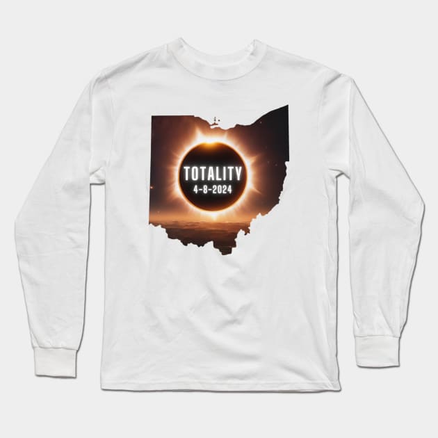 Ohio Total Eclipse April 8, 2024 Totality Long Sleeve T-Shirt by Little Duck Designs